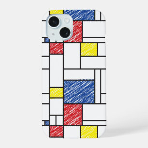 Coque iPhone 15 Mondrik Scribbles Minimaliste De Stijl Art Moderne
