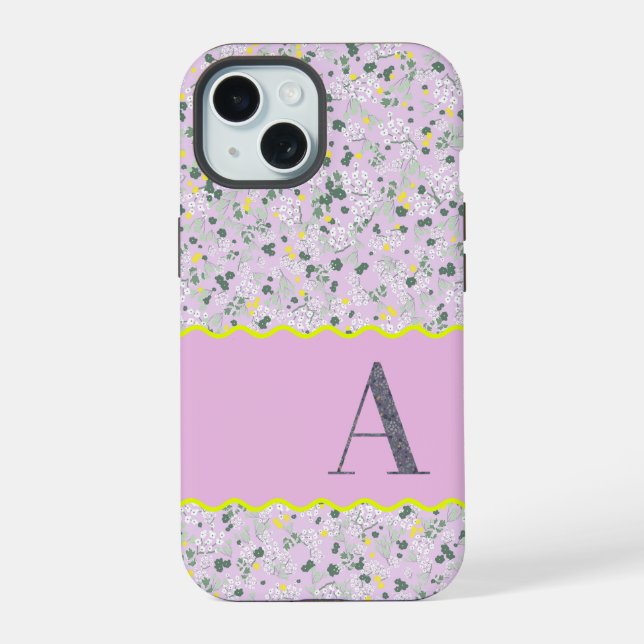 COQUE iPhone 15 MONOGRAM INITIAL A LILAC PETITES FLEURS (Verso)