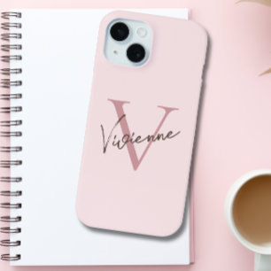 Coque iPhone 15 Monogram Rose Stylé Esthétique Minimaliste