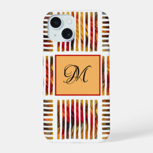 Coque iPhone 15 Monogramme à rayures abstraites géométriques multi