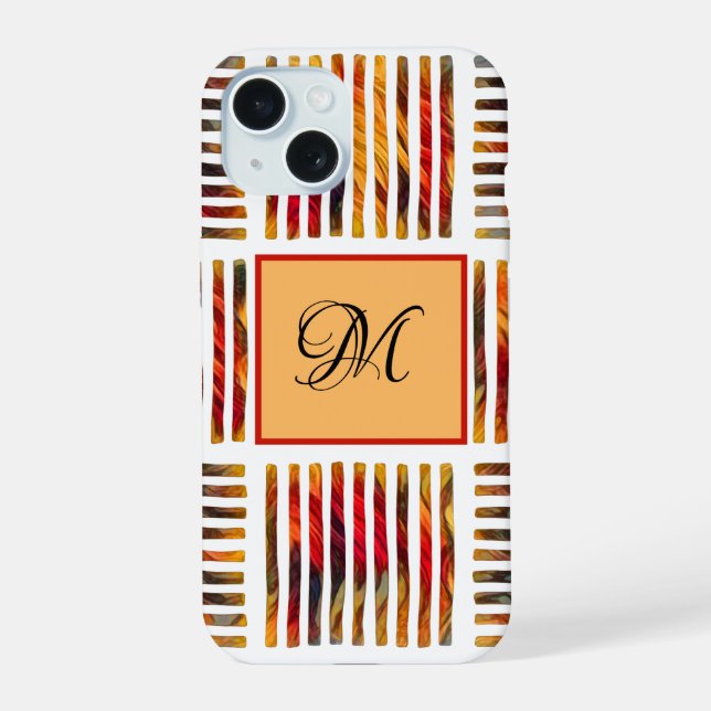 Coque iPhone 15 Monogramme à rayures abstraites géométriques multi (Verso)