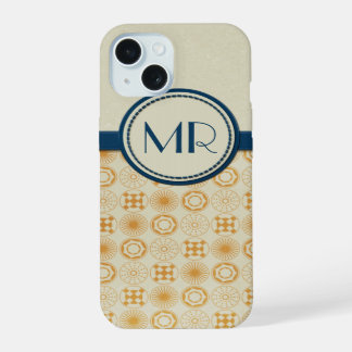 Coque iPhone 15 Monogramme Art Déco Cercles géométriques Orange |