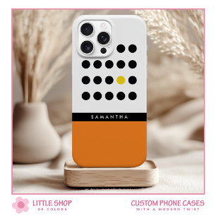 Coque iPhone 15 Monogramme Bloc de Couleur à Points Orange Moderne