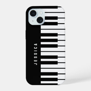 Coque iPhone 15 Monogramme de clavier de piano noir et blanc