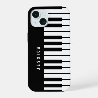 Coque iPhone 15 Monogramme de clavier de piano noir et blanc