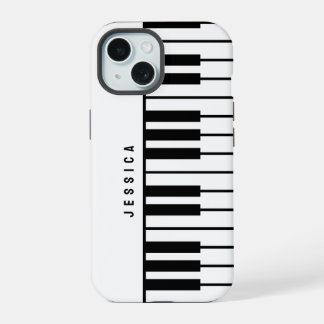 Coque iPhone 15 Monogramme de clavier de piano noir et blanc