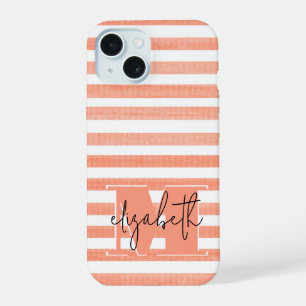 Coque iPhone 15 Monogramme de la plage et de la bande blanche