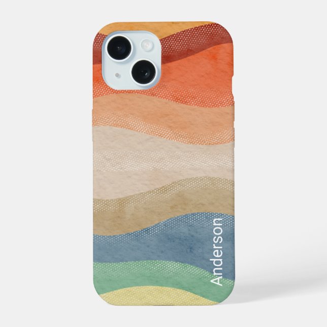 Coque iPhone 15 Monogramme de ligne rétro élégant moderne (Verso)