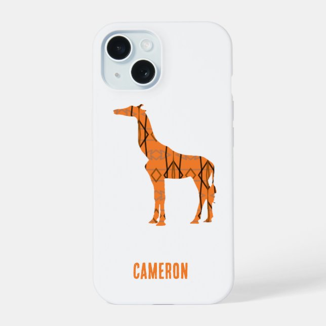Coque iPhone 15 Monogramme de silhouette de girafe abstraite (Verso)