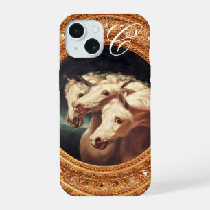 Coque iPhone 15 Monogramme des Chevaux du Chariot Blanc du Pharaon