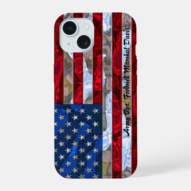 Coque iPhone 15 Monogramme du drapeau américain (Verso)