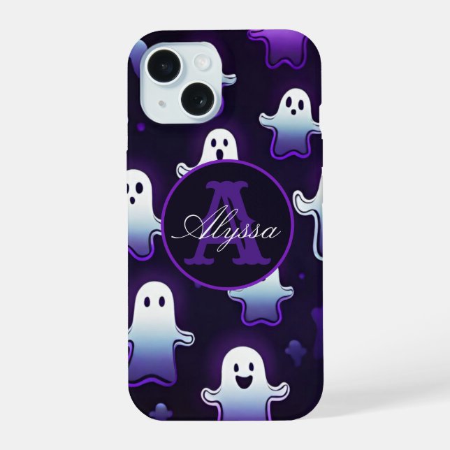 Coque iPhone 15 Monogramme Fantômes lumineux dans la nuit (Verso)