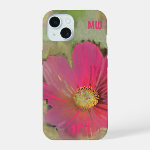 Coque iPhone 15 Monogramme floral aquarelle fleur sauvage rouge ve