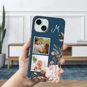 Coque iPhone 15 Monogramme Floral Aquarelle Moderne à 2 Photos