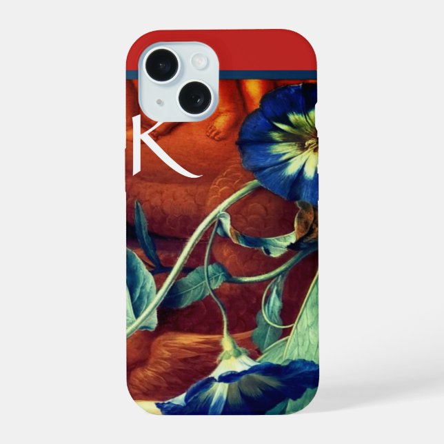 COQUE iPhone 15 MONOGRAMME FLORAL GRANDE IPOMÉE BLEUE (Verso)