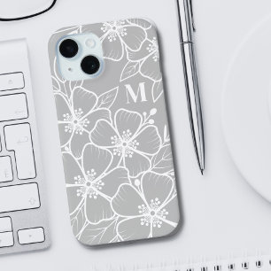 Coque iPhone 15 Monogramme Floral Gris