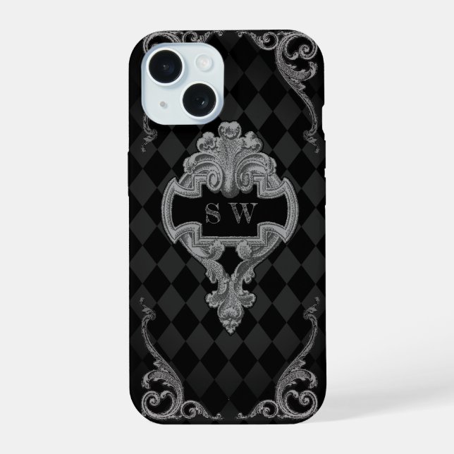 Coque iPhone 15 Monogrammé gothique steampunk (Verso)