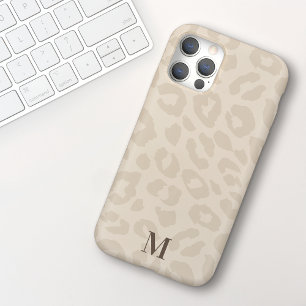 Coque iPhone 15 Monogramme Imprimé Léopard Couleurs Neutres Modern
