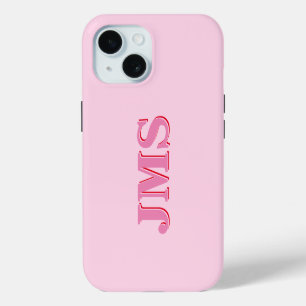 Coque iPhone 15 Monogramme Initial à Trois Lettres Rose Moderne