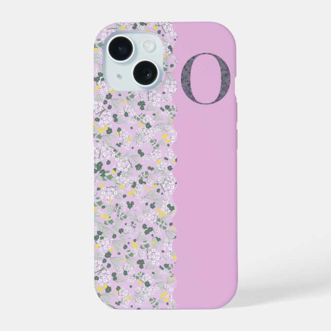 COQUE iPhone 15 MONOGRAMME INITIAL DE LILAC PETITES FLEURS (Verso)