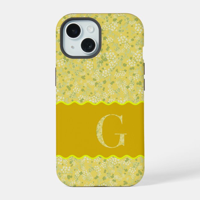 COQUE iPhone 15 MONOGRAMME INITIAL G JAUNE PETITES FLEURS (Verso)