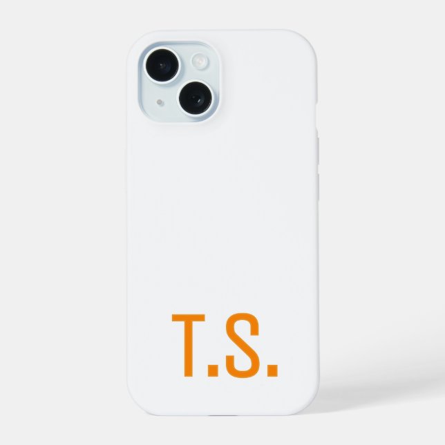 Coque iPhone 15 Monogramme Initial Minimaliste Moderne Orange  (Verso)