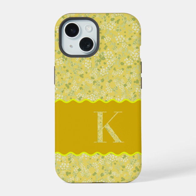 COQUE iPhone 15 MONOGRAMME INITIALE K FLEURS JAUNES (Verso)