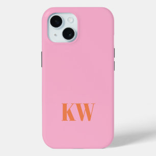 Coque iPhone 15 Monogramme initiales personnalisé rose orange mode
