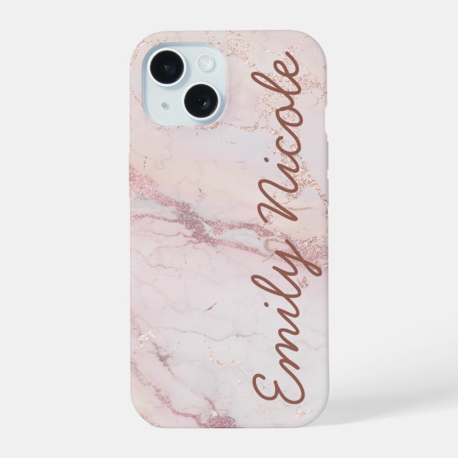 Coque iPhone 15 Monogramme Marbre Rose Gold (Verso)
