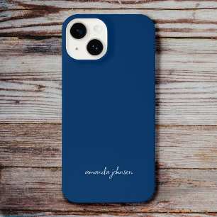 Coque iPhone 15 Monogramme minimal Ajouter votre nom complet bleu 