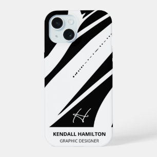 Coque iPhone 15 Monogramme Moderne Abstrait Noir et Blanc 