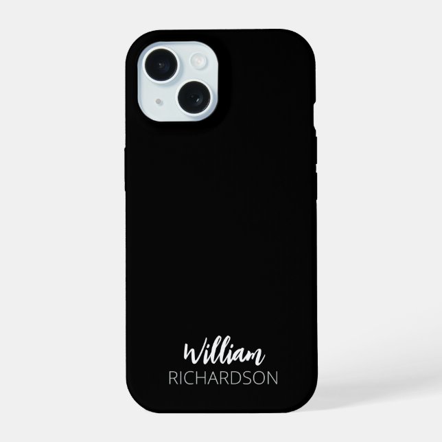 Coque iPhone 15 Monogramme Moderne de Nom en Écriture Script (Verso)