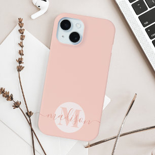 Coque iPhone 15 Monogramme moderne écriture féminine rose pâle