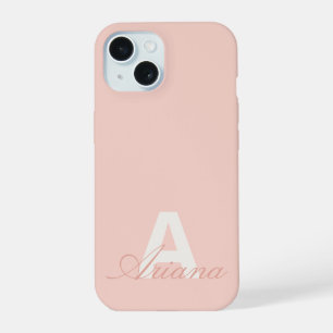 Coque iPhone 15 Monogramme moderne écriture féminine rose pâle