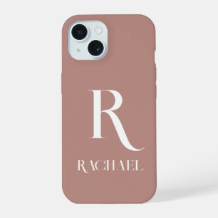 Coque iPhone 15 Monogramme Moderne Élégant Beige