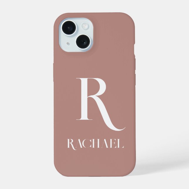 Coque iPhone 15 Monogramme Moderne Élégant Beige (Verso)