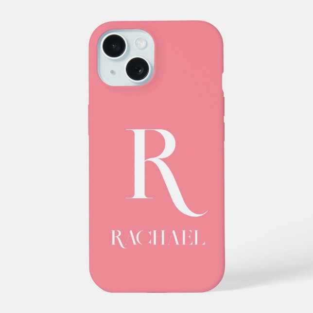 Coque iPhone 15 Monogramme Moderne Élégant Rose (Verso)