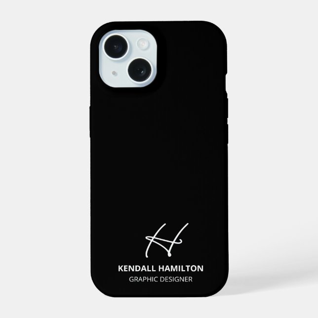 Coque iPhone 15 Monogramme Moderne Noir Chic Professionnel (Verso)