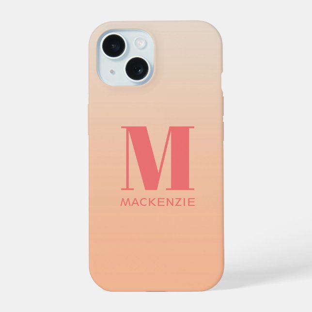 Coque iPhone 15 Monogramme moderne Nom initial Turquoise Aqua Grad (Verso)