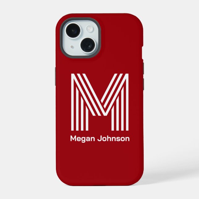 Coque iPhone 15 Monogramme Moderne Rouge (Verso)