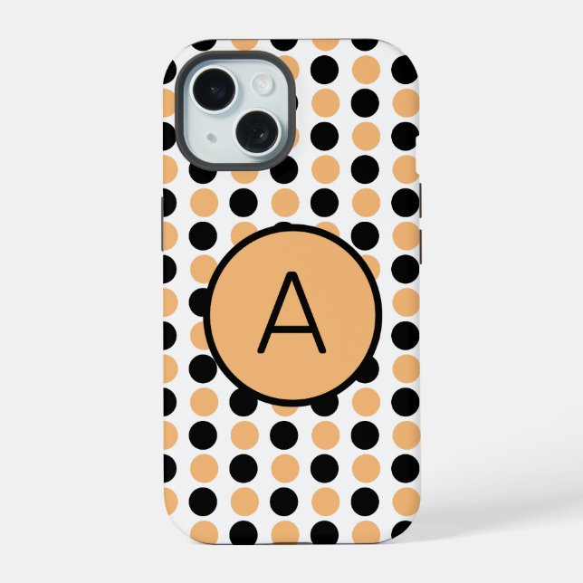Coque iPhone 15 Monogramme orange et noir (Verso)