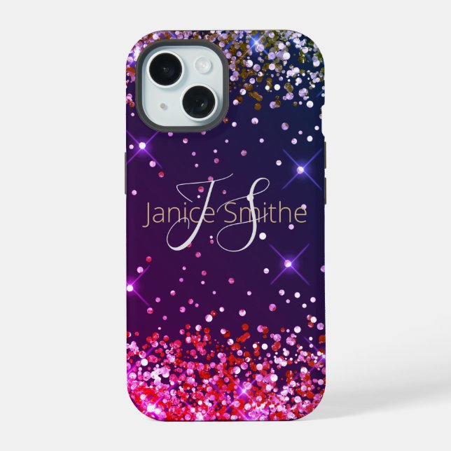 Coque iPhone 15 Monogramme Pailleté Multicolore (Verso)