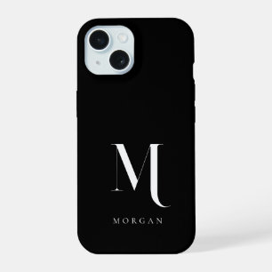 Coque iPhone 15 Monogramme Personnalisé Noir & Blanc Moderne