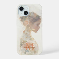 Monogramme personnalisé silhouette de femme floral