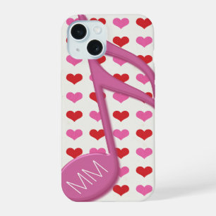 Coque iPhone 15 Monogramme Pink Semi Quaver Love Hearts Music