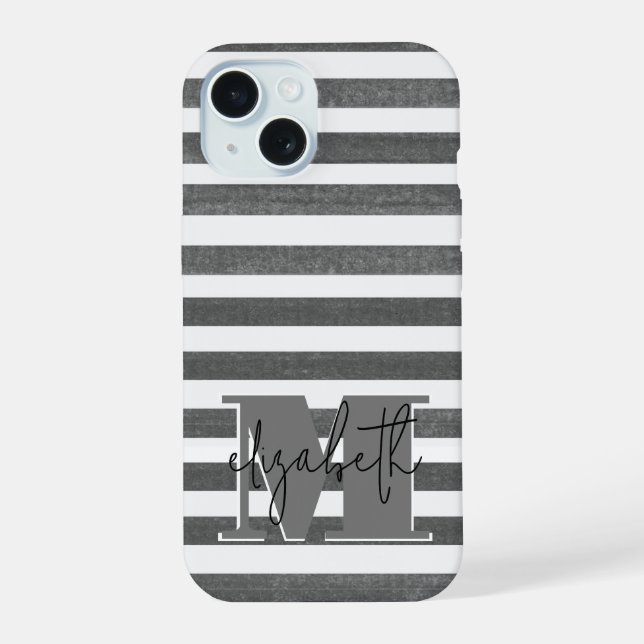 Coque iPhone 15 Monogramme Rayure Charbon (Verso)