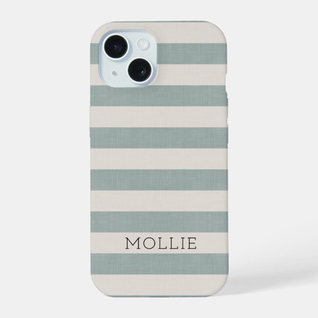Coque iPhone 15 Monogramme Rayures Bleu Rustique (Verso)