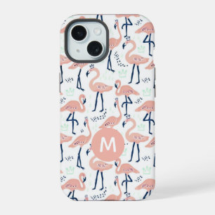 Coque iPhone 15 Monogramme tendance Princesse Flamingo