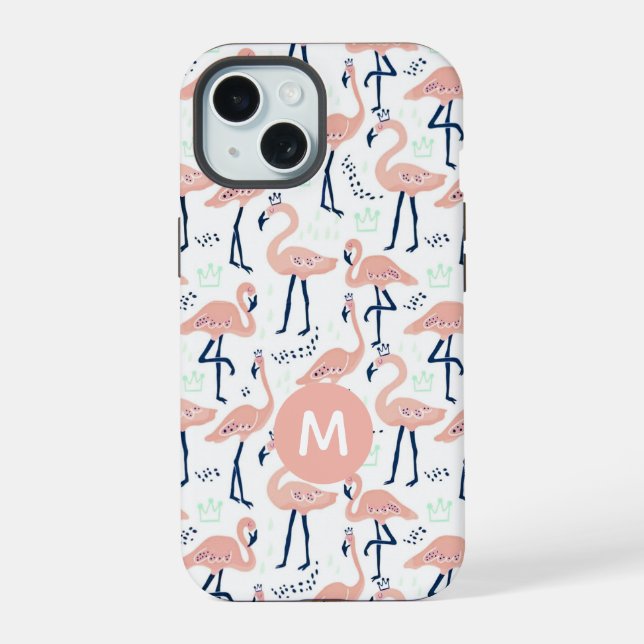 Coque iPhone 15 Monogramme tendance Princesse Flamingo (Verso)