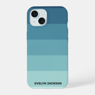 Coque iPhone 15 Monogramme Turquoise bleu cyan en bloc de couleur